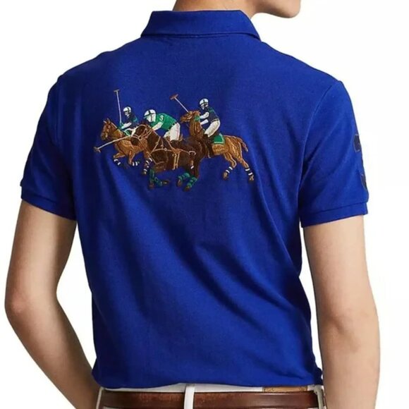 Polo Ralph Lauren men's Custom Slim Fit Triple-pony Polo Shirt blue size L large - Picture 2 of 12